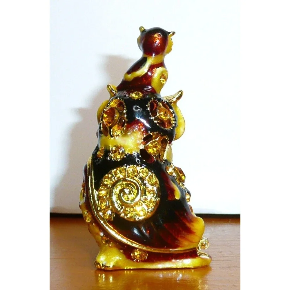 Cherished Treasures Jeweled Collection Enamel Mom & Baby Owl Hinged Trinket Box